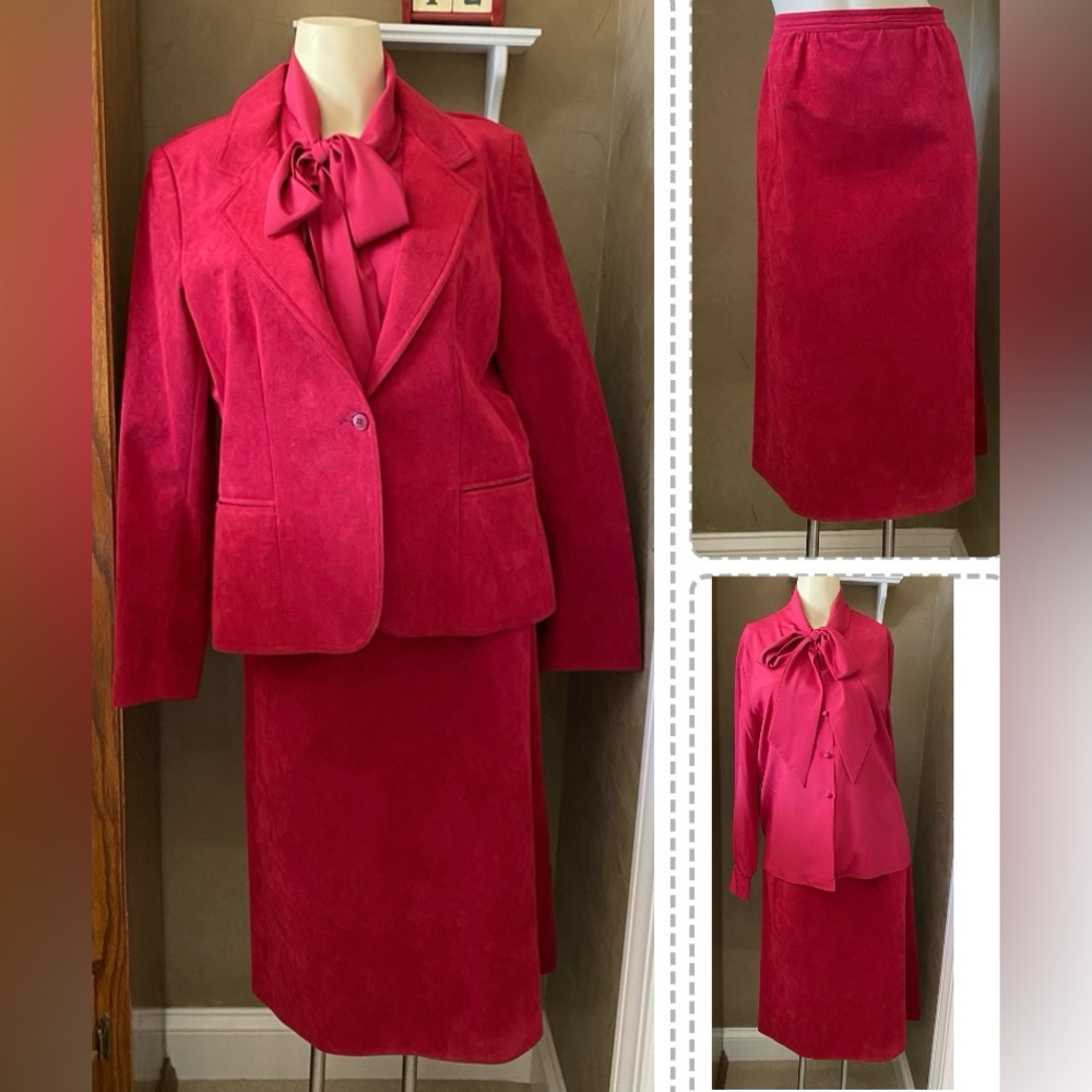 Vintage Du Valls Ultrasuede Brand Fabric Skirt suit 3 pieces set Dark Magenta 16
